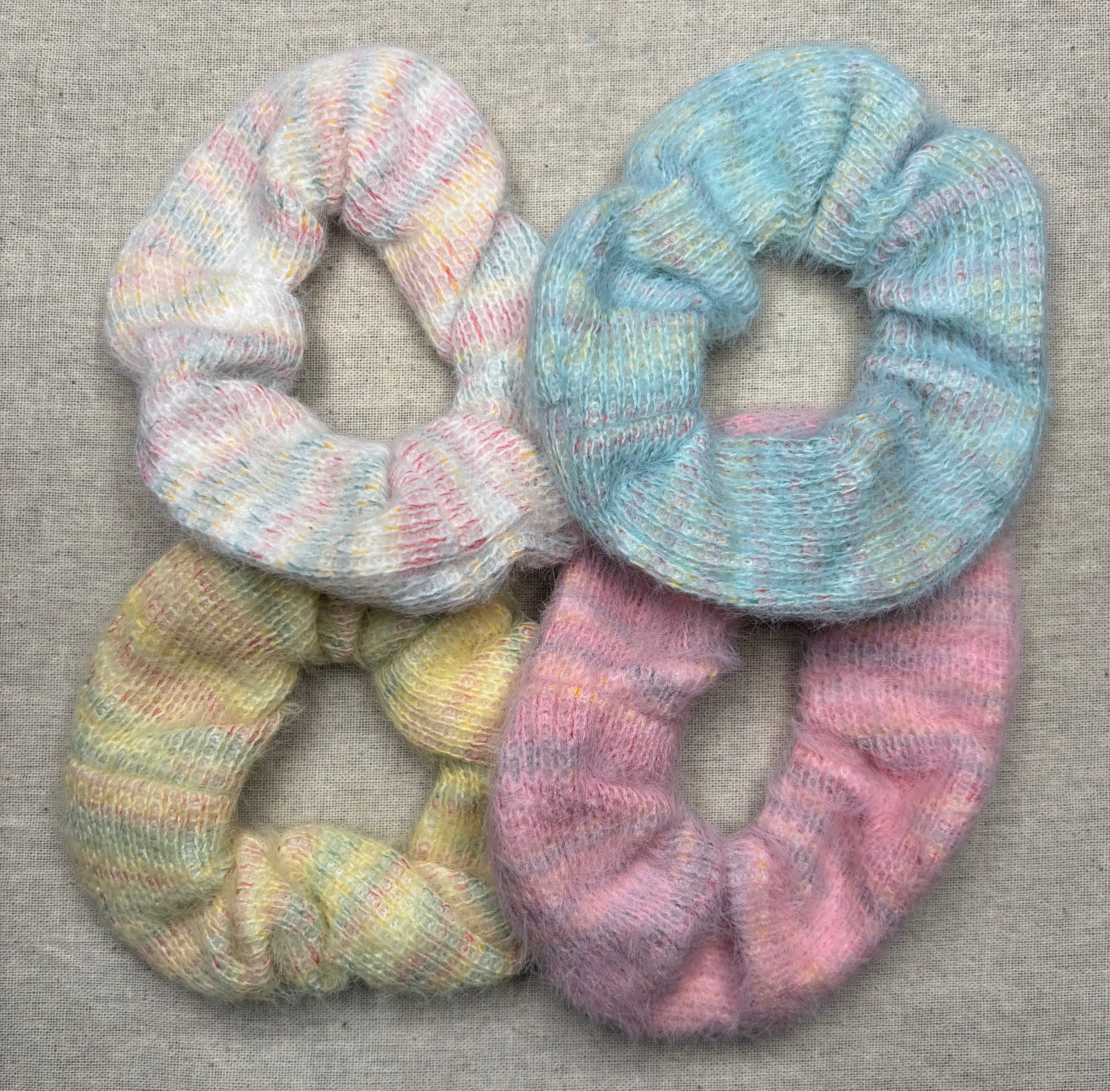 Scrunchie, gebreid, pastel multicolor